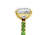 Yellow gold Princess Cut Diamond Solitaire Ring with Round with Peridot side stone Pavé Band and Prong Setting_5