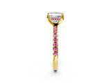 Yellow gold Princess Cut Diamond Solitaire Ring with Round with Pink Sapphire side stone Pavé Band and Four-Prong Setting_38