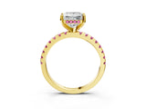 Yellow gold Princess Cut Diamond Solitaire Ring with Round with Pink Sapphire side stone Pavé Band and Four-Prong Setting_39
