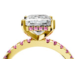 Yellow gold Princess Cut Diamond Solitaire Ring with Round with Pink Sapphire side stone Pavé Band and Four-Prong Setting_40
