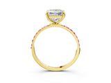 Yellow gold Princess Cut Diamond Solitaire Ring with Round with Pink Sapphire side stone Pavé Band and Prong Setting_15