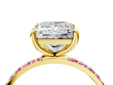 Yellow gold Princess Cut Diamond Solitaire Ring with Round with Pink Sapphire side stone Pavé Band and Prong Setting_16