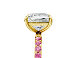 Yellow gold Princess Cut Diamond Solitaire Ring with Round with Pink Sapphire side stone Pavé Band and Prong Setting_17