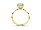 Yellow gold Princess Cut Diamond Solitaire Ring with Round with Ruby side stone Pavé Band and Prong Setting_60
