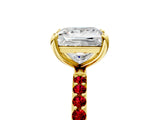 Yellow gold Princess Cut Diamond Solitaire Ring with Round with Ruby side stone Pavé Band and Prong Setting_62