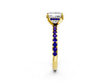 Yellow gold Princess Cut Diamond Solitaire Ring with Round with Tanzanite side stone Pavé Band and Four-Prong Setting_38