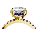 Yellow gold Princess Cut Diamond Solitaire Ring with Round with Tanzanite side stone Pavé Band and Four-Prong Setting_40