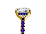 Yellow gold Princess Cut Diamond Solitaire Ring with Round with Tanzanite side stone Pavé Band and Four-Prong Setting_41