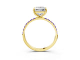 Yellow gold Princess Cut Diamond Solitaire Ring with Round with Tanzanite side stone Pavé Band and Prong Setting_15