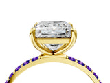 Yellow gold Princess Cut Diamond Solitaire Ring with Round with Tanzanite side stone Pavé Band and Prong Setting_16