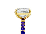 Yellow gold Princess Cut Diamond Solitaire Ring with Round with Tanzanite side stone Pavé Band and Prong Setting_17