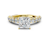 Yellow gold Princess Cut Diamond Solitaire Ring with Shared Prong Pavé Band and Four-Prong Setting_82