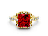 Yellow gold Princess Cut Diamond Solitaire Ring with Shared Prong Pavé Band