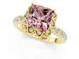 Yellow gold Princess Cut Diamond Solitaire Ring with Shared Prong Pavé Band_1