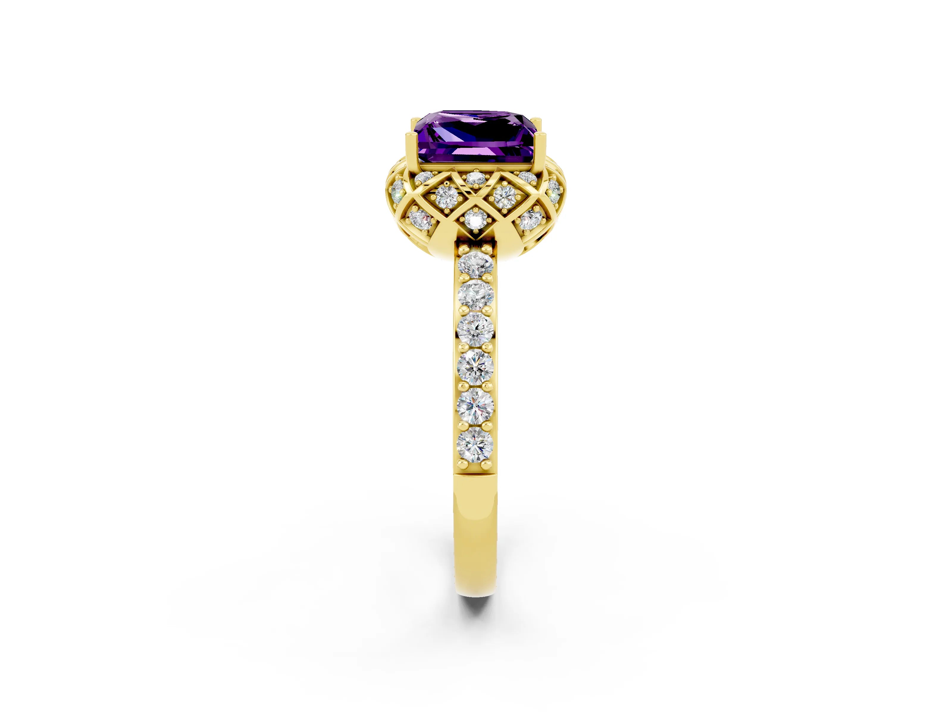 Yellow gold Princess Cut Diamond Solitaire Ring with Shared Prong Pavé Band_2