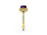 Yellow gold Princess Cut Diamond Solitaire Ring with Shared Prong Pavé Band_2