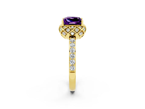 Yellow gold Princess Cut Diamond Solitaire Ring with Shared Prong Pavé Band_2
