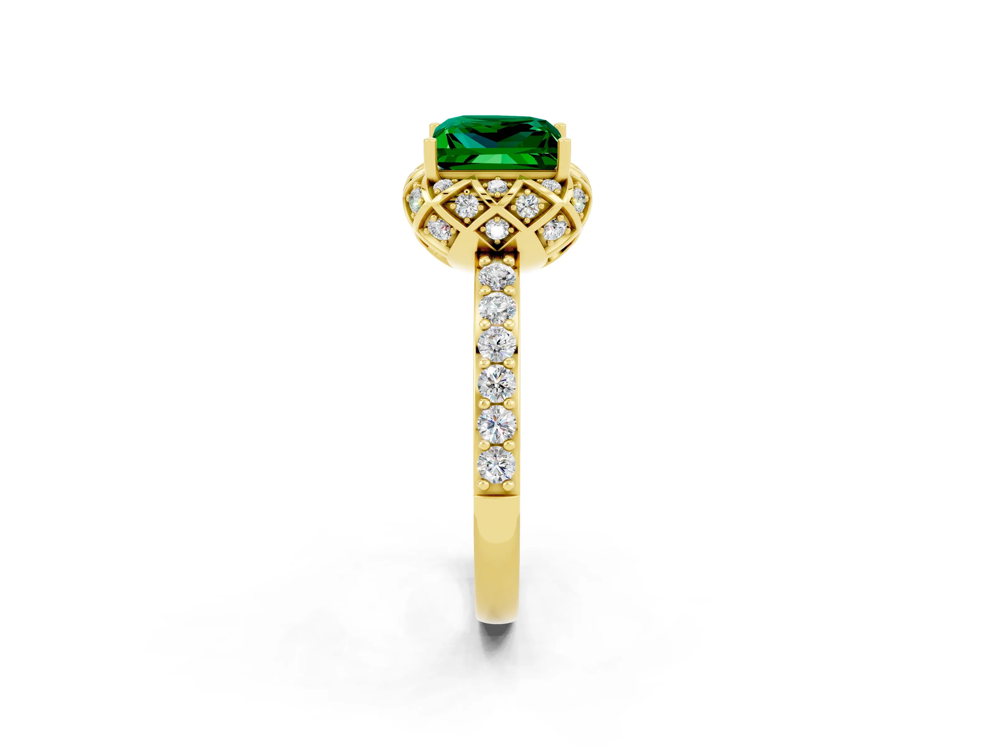 Yellow gold Princess Cut Diamond Solitaire Ring with Shared Prong Pavé Band_2