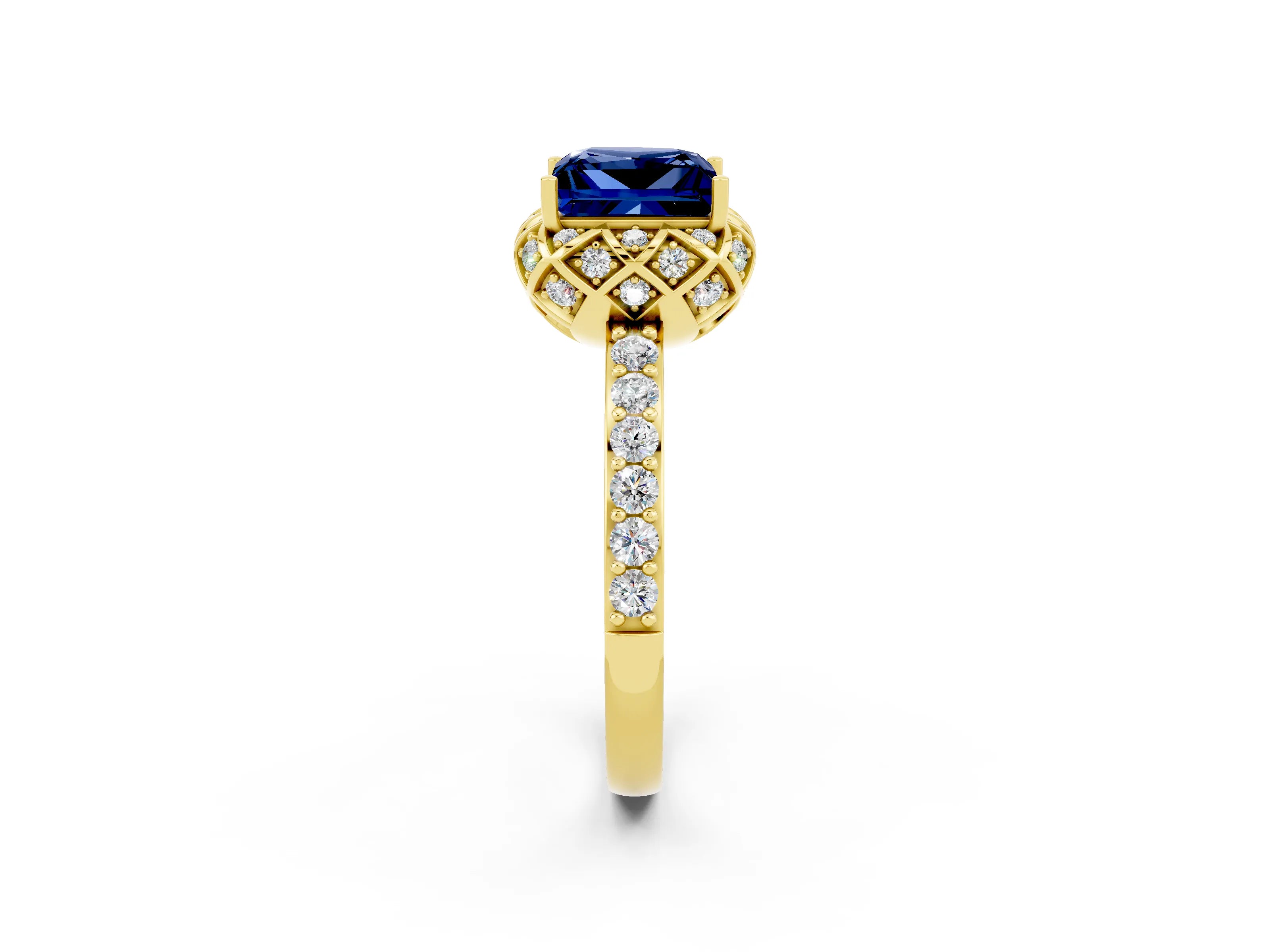 Yellow gold Princess Cut Diamond Solitaire Ring with Shared Prong Pavé Band_2