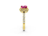 Yellow gold Princess Cut Diamond Solitaire Ring with Shared Prong Pavé Band_2