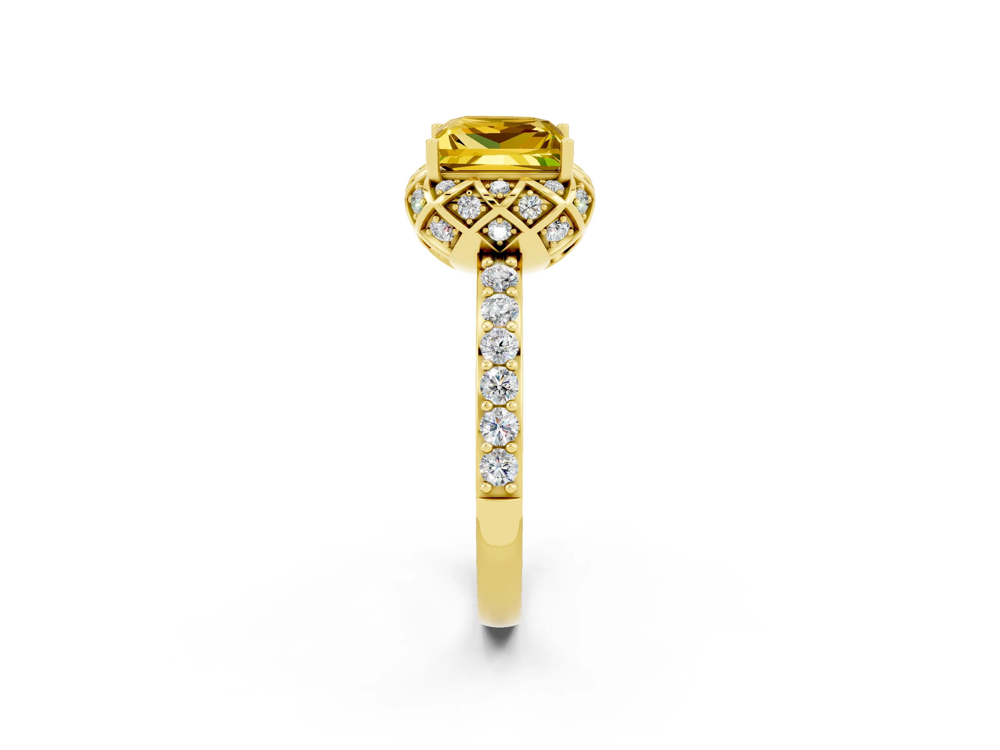 Yellow gold Princess Cut Diamond Solitaire Ring with Shared Prong Pavé Band_2