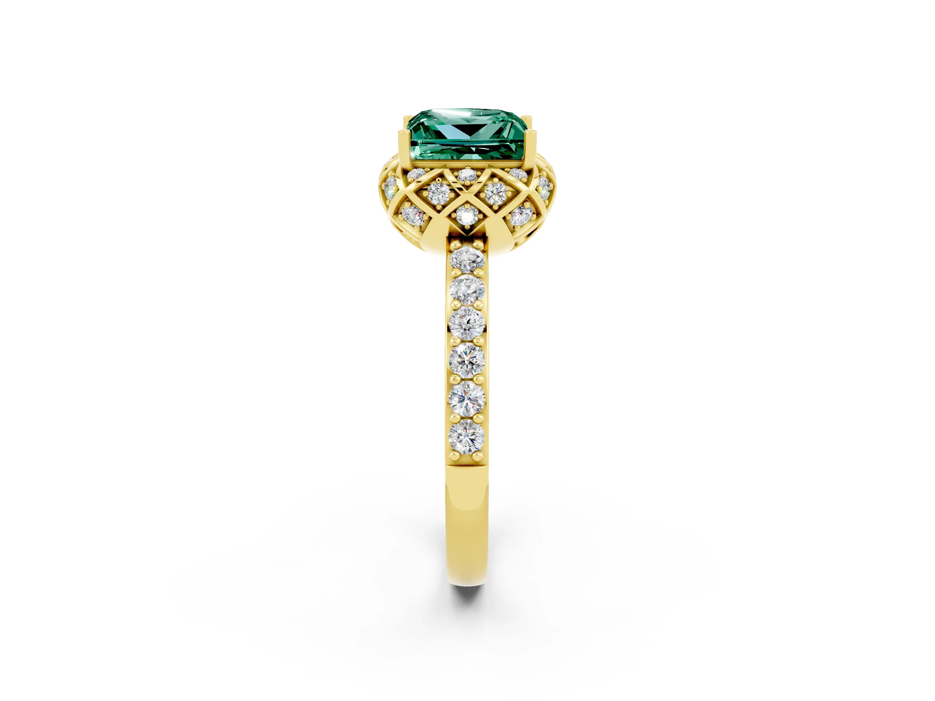 Yellow gold Princess Cut Diamond Solitaire Ring with Shared Prong Pavé Band_2