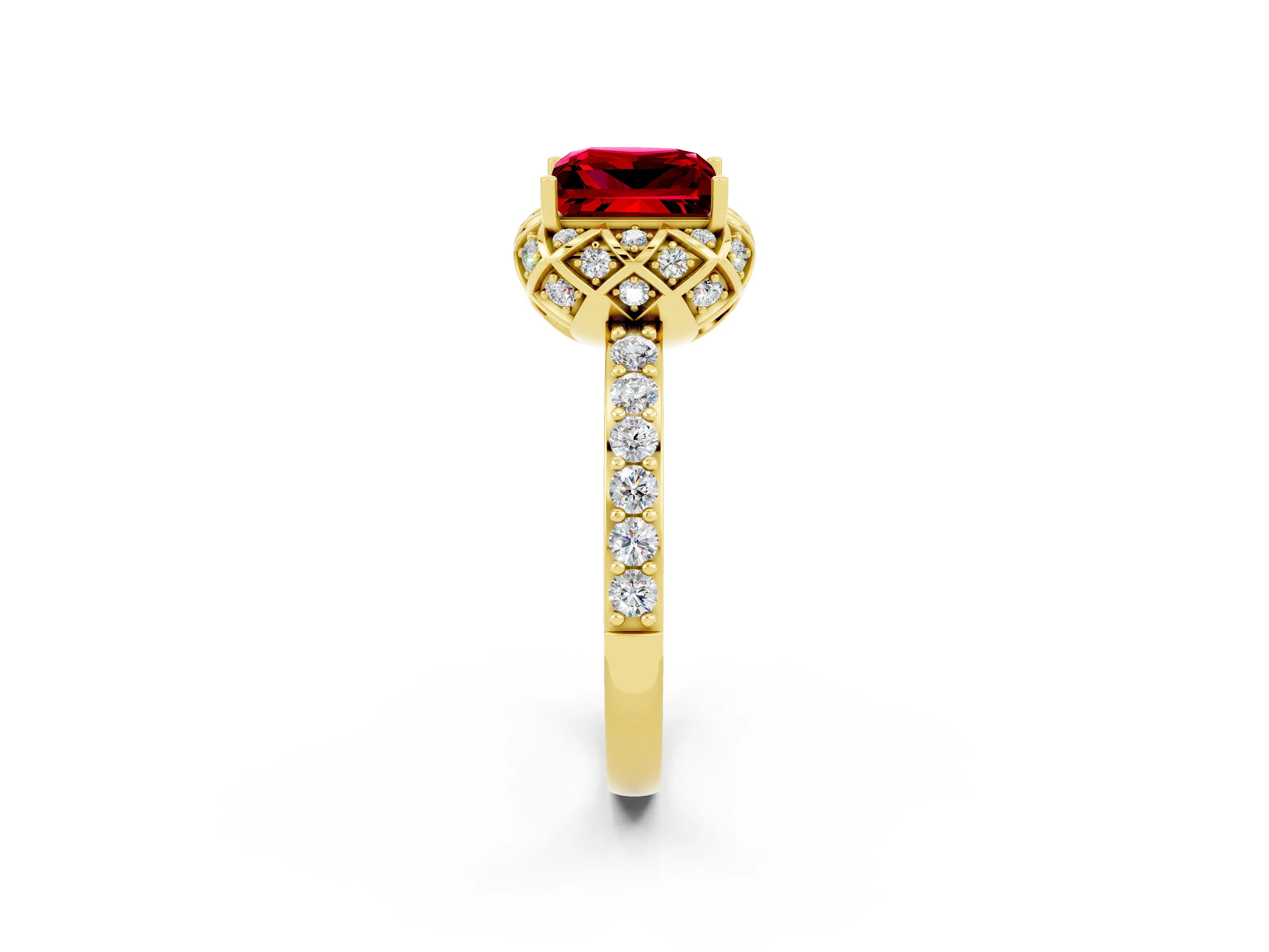 Yellow gold Princess Cut Diamond Solitaire Ring with Shared Prong Pavé Band_2