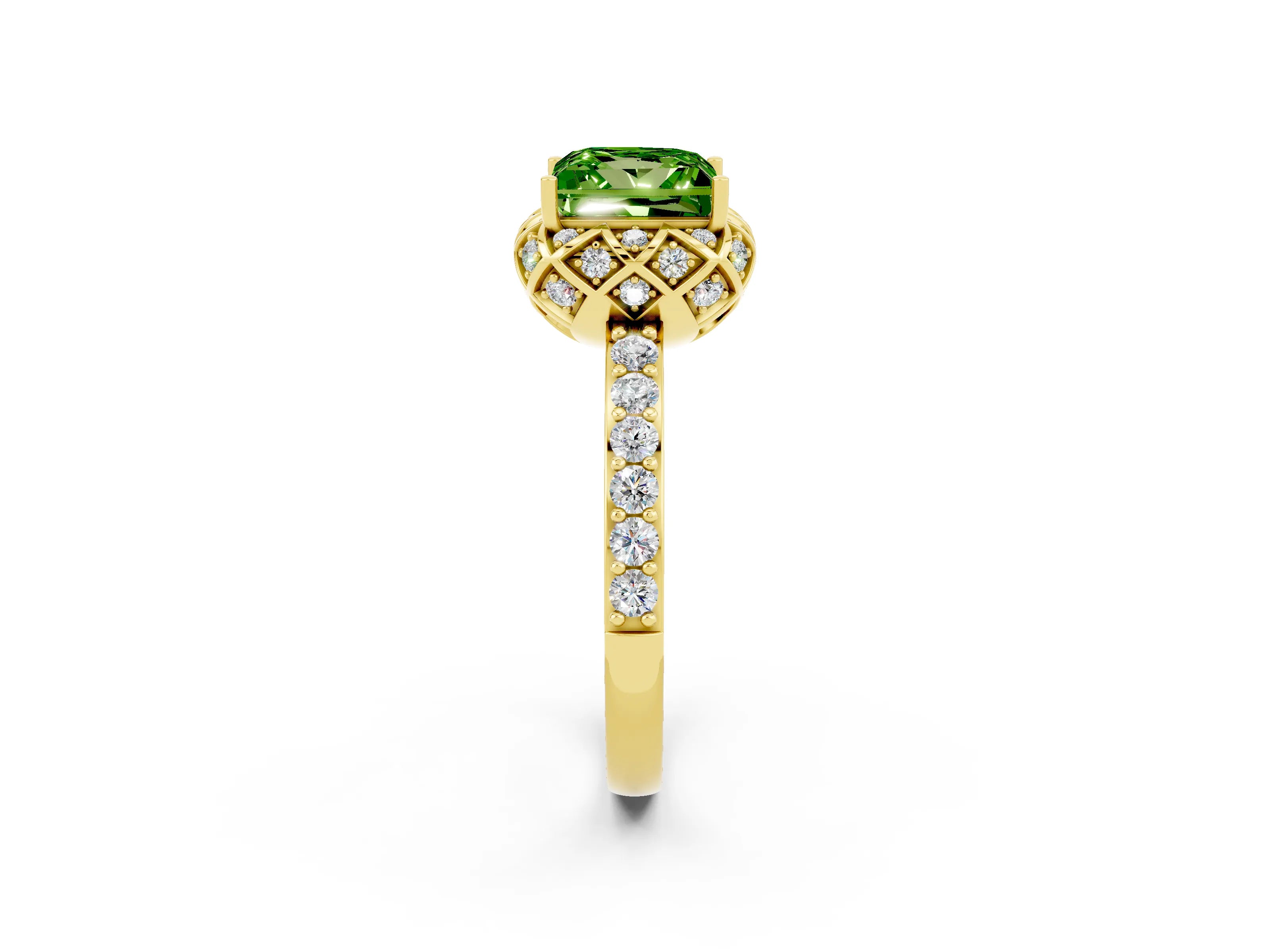 Yellow gold Princess Cut Diamond Solitaire Ring with Shared Prong Pavé Band_2