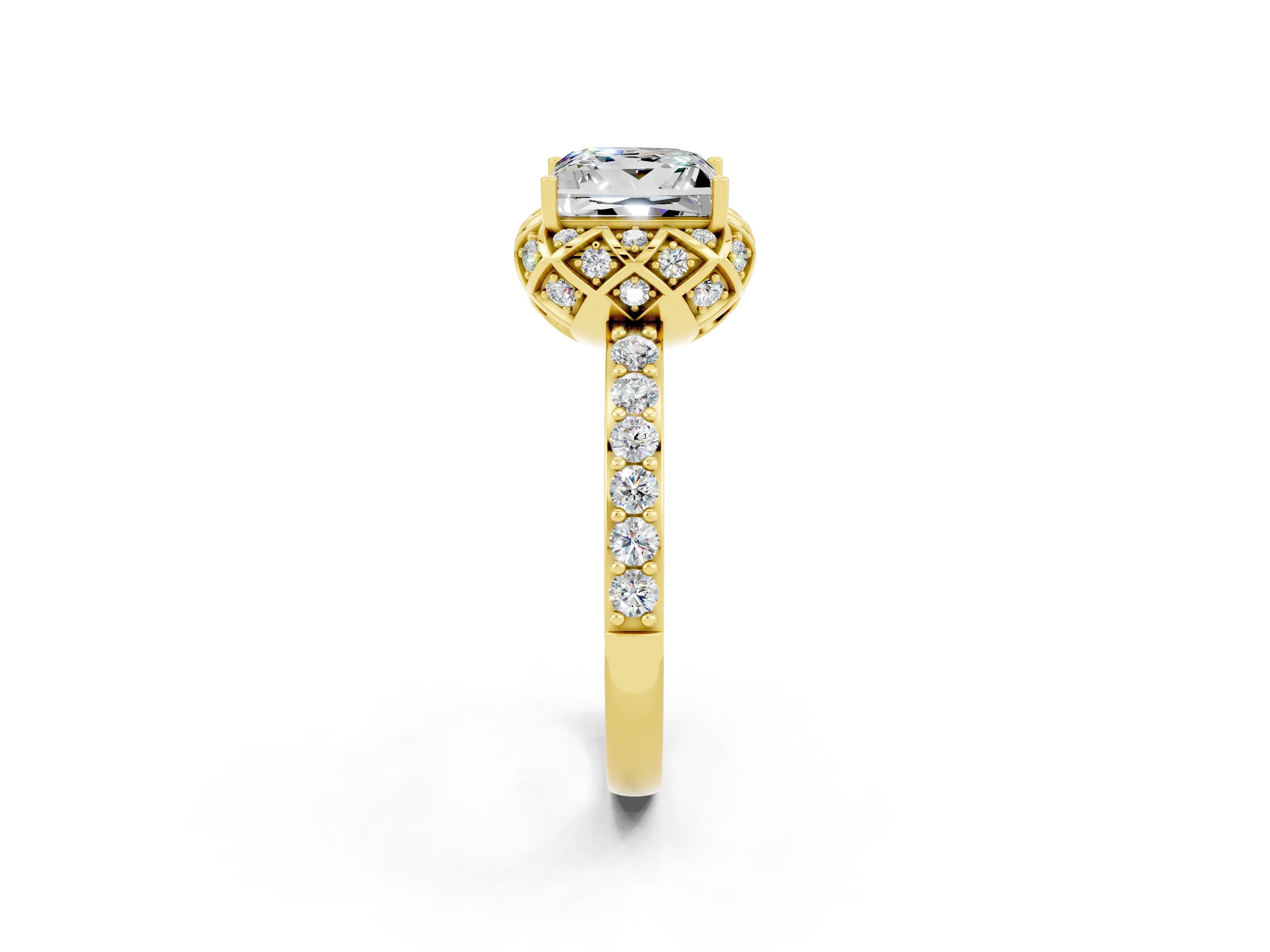 Yellow gold Princess Cut Diamond Solitaire Ring with Shared Prong Pavé Band_2