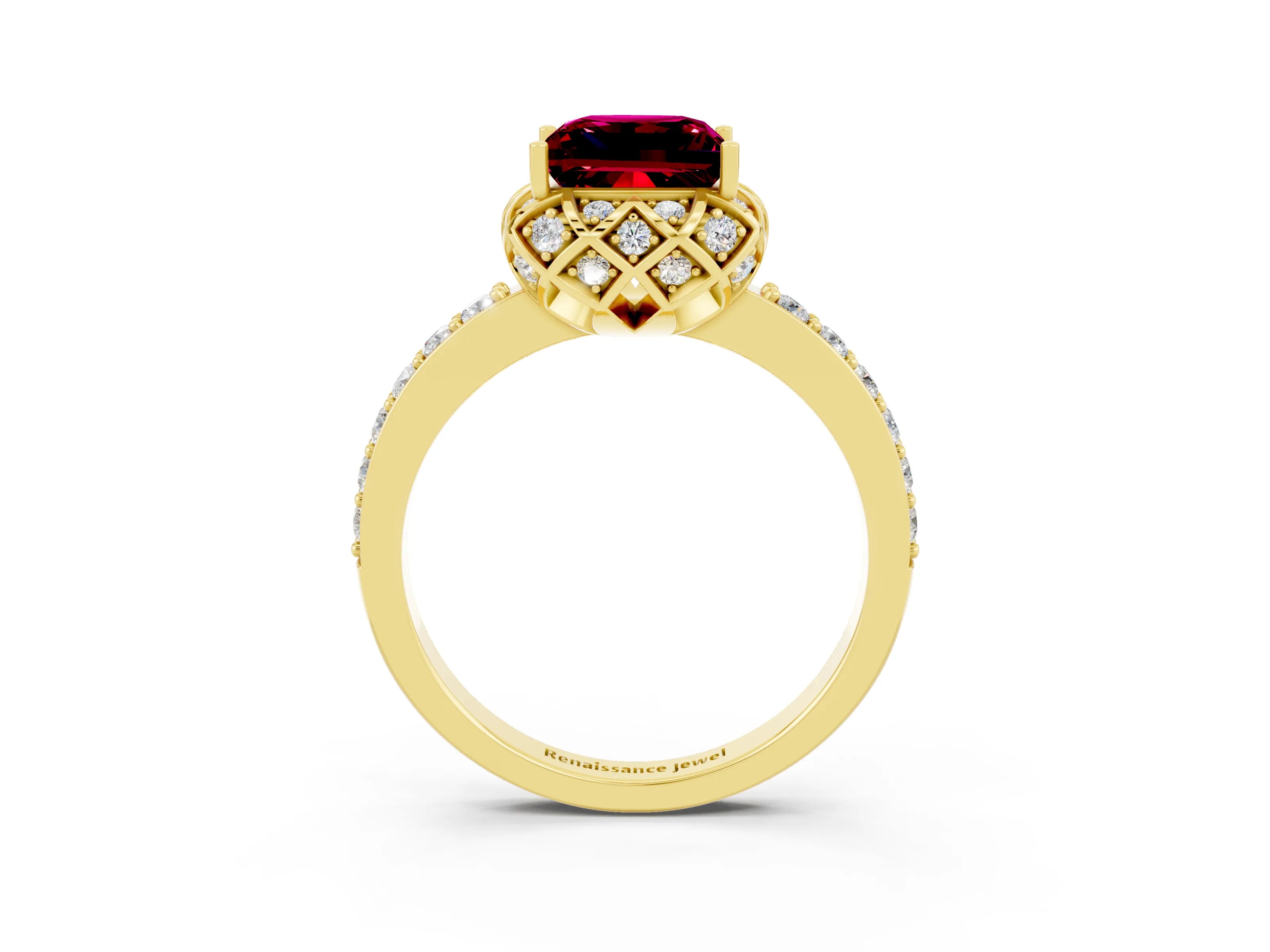 Yellow gold Princess Cut Diamond Solitaire Ring with Shared Prong Pavé Band_3