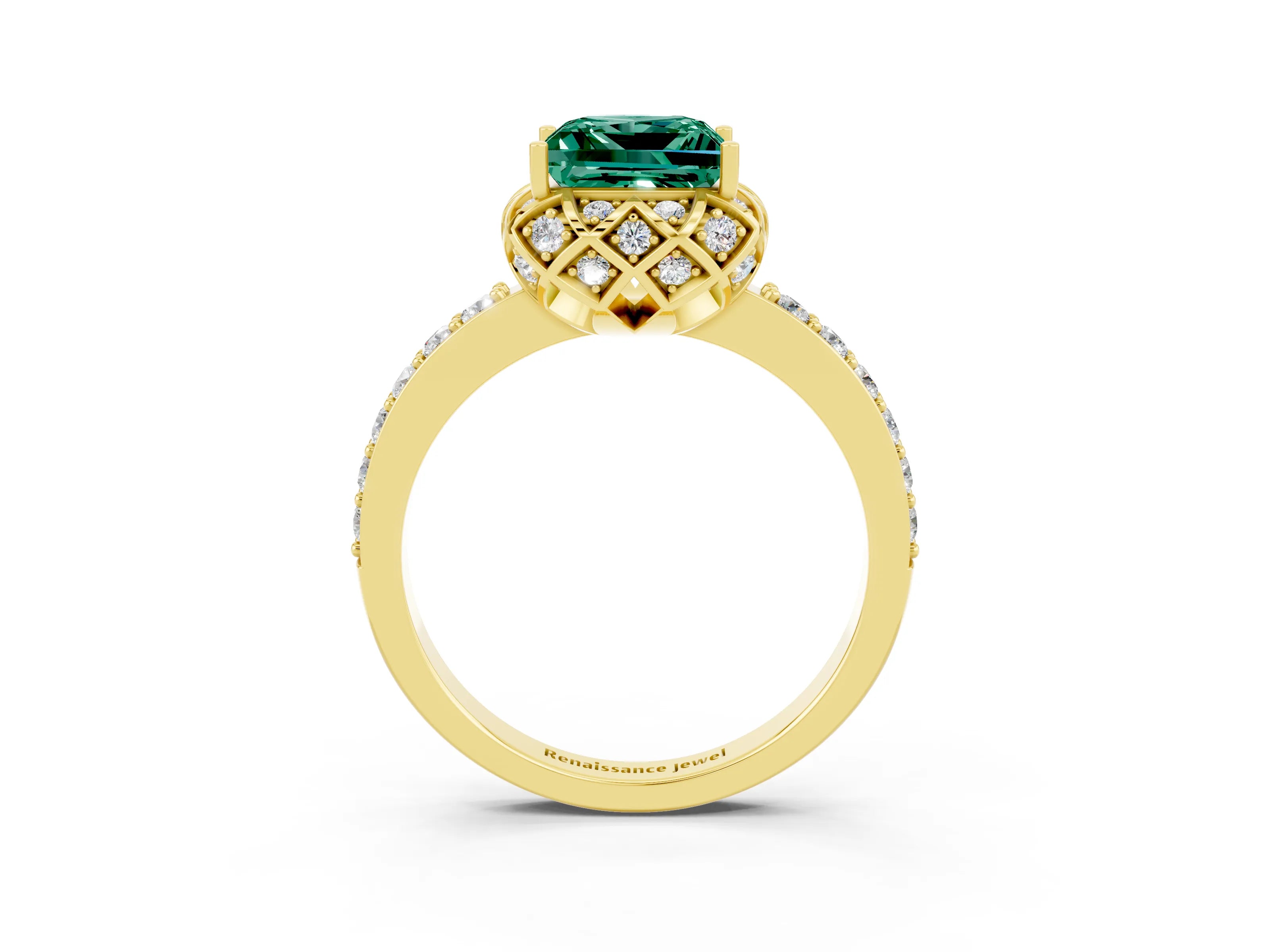 Yellow gold Princess Cut Diamond Solitaire Ring with Shared Prong Pavé Band_3