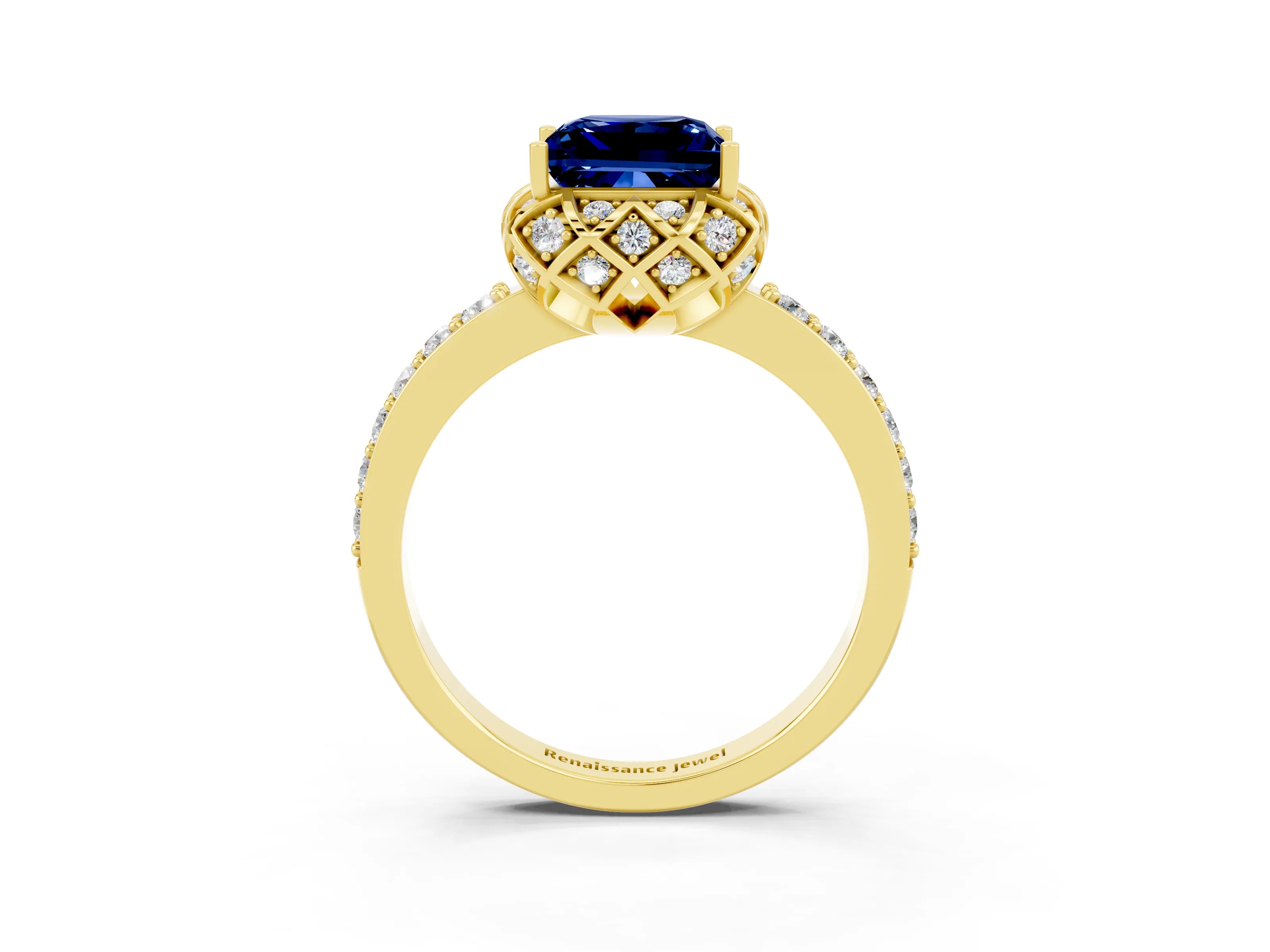 Yellow gold Princess Cut Diamond Solitaire Ring with Shared Prong Pavé Band_3