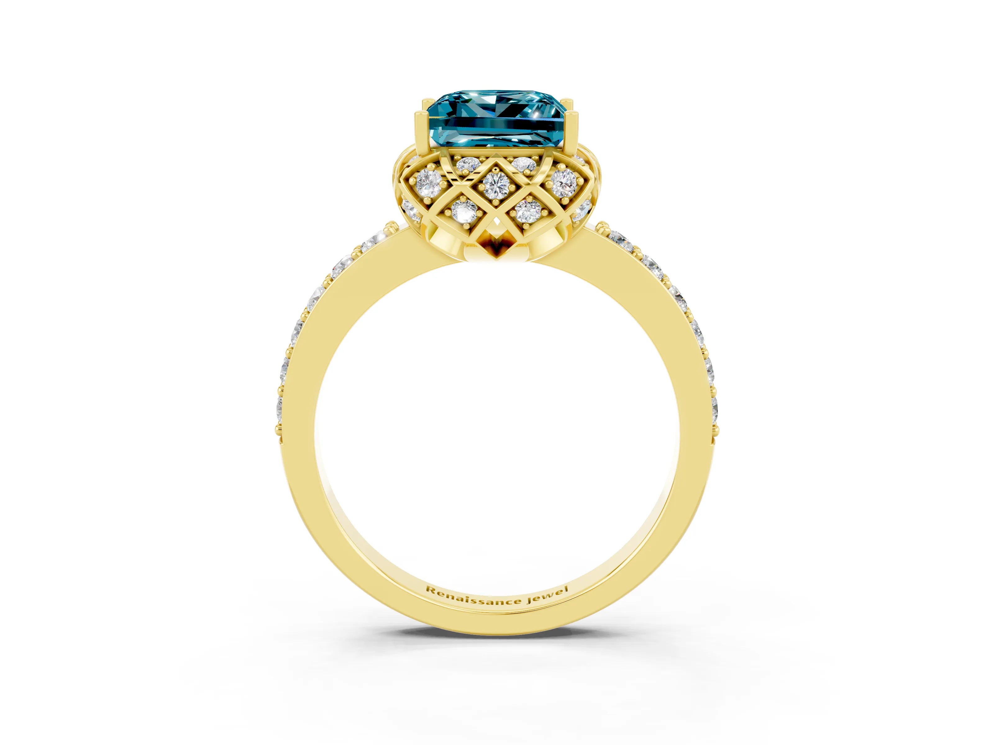 Yellow gold Princess Cut Diamond Solitaire Ring with Shared Prong Pavé Band_3