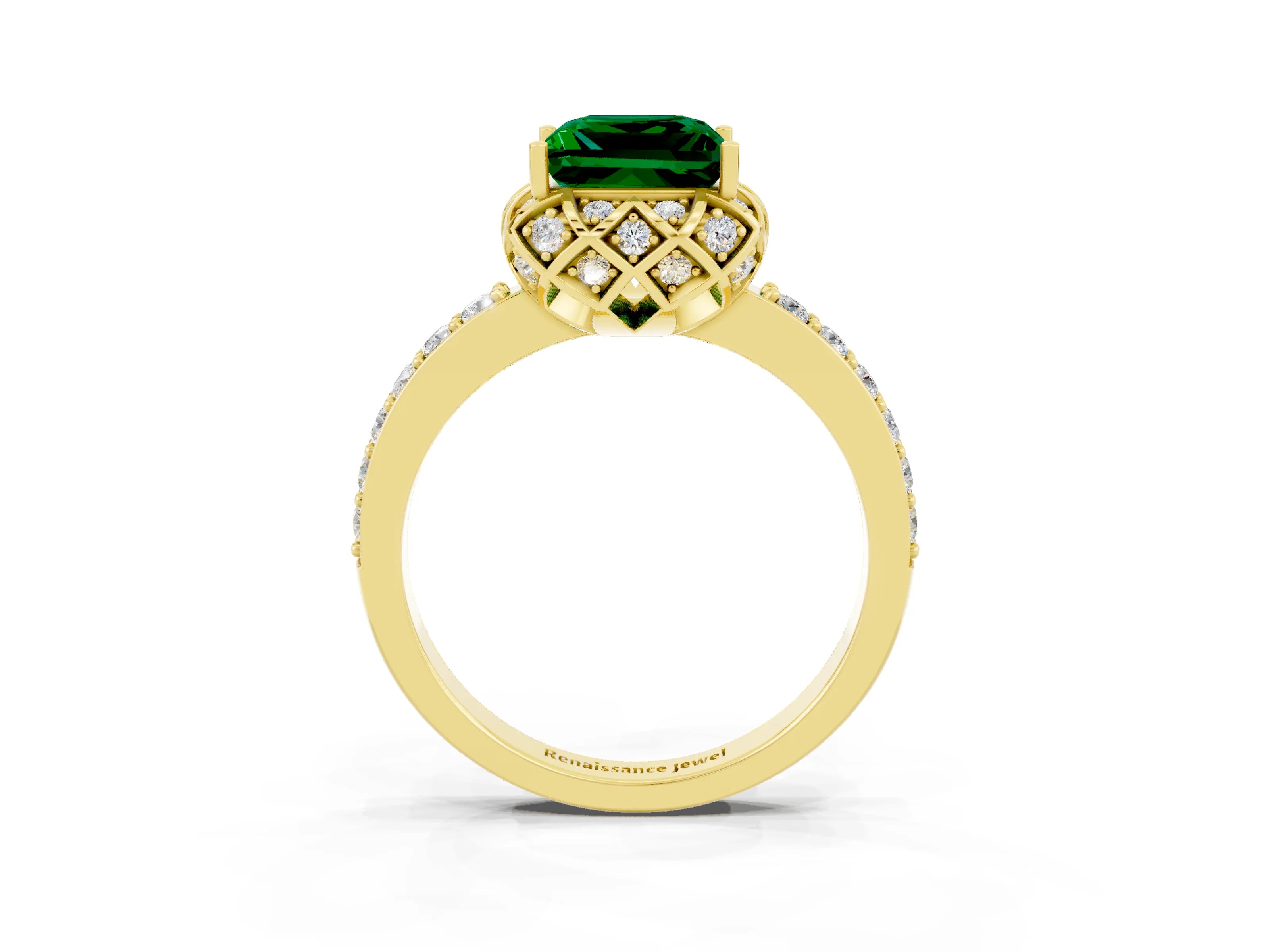 Yellow gold Princess Cut Diamond Solitaire Ring with Shared Prong Pavé Band_3
