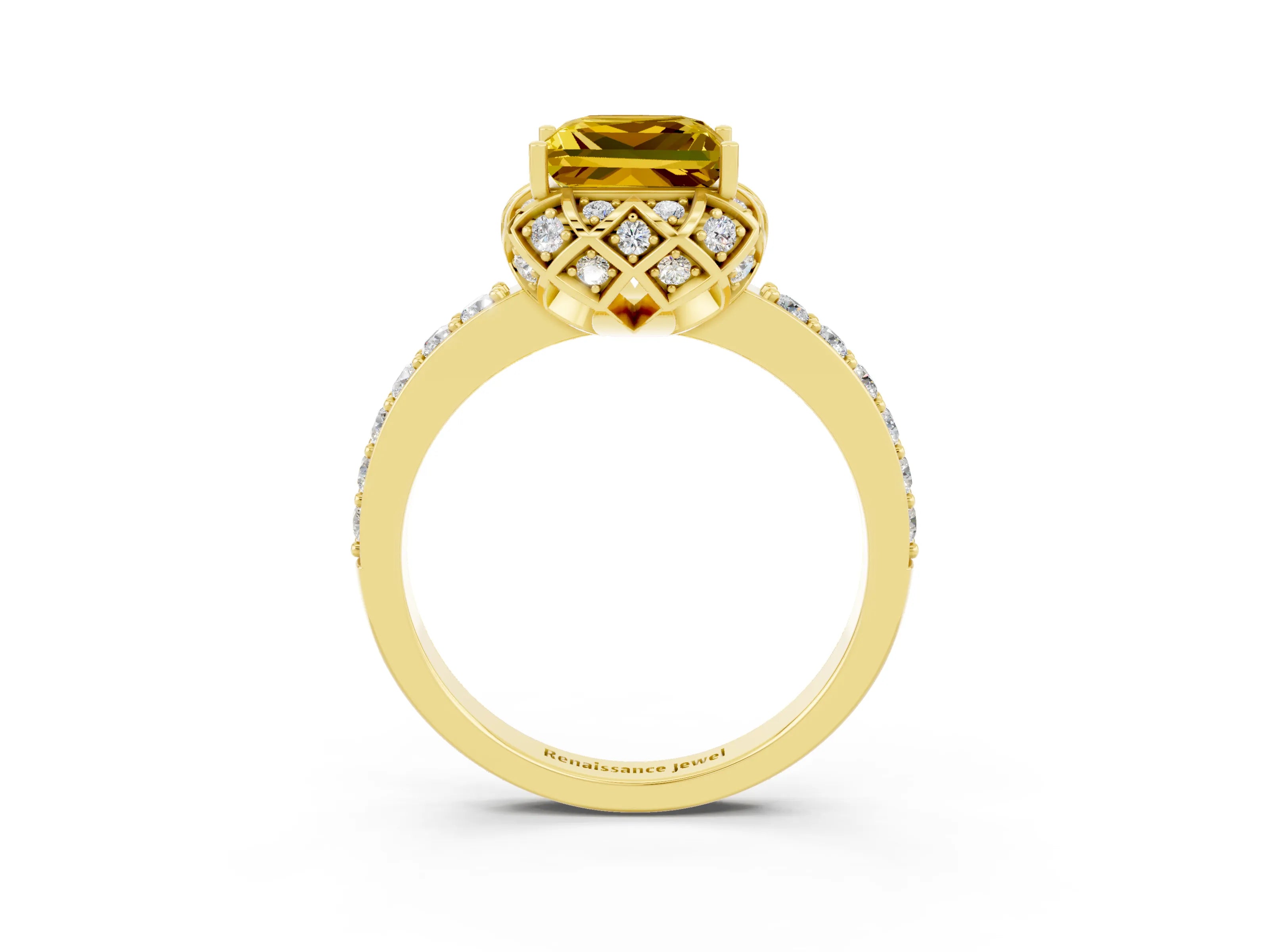 Yellow gold Princess Cut Diamond Solitaire Ring with Shared Prong Pavé Band_3