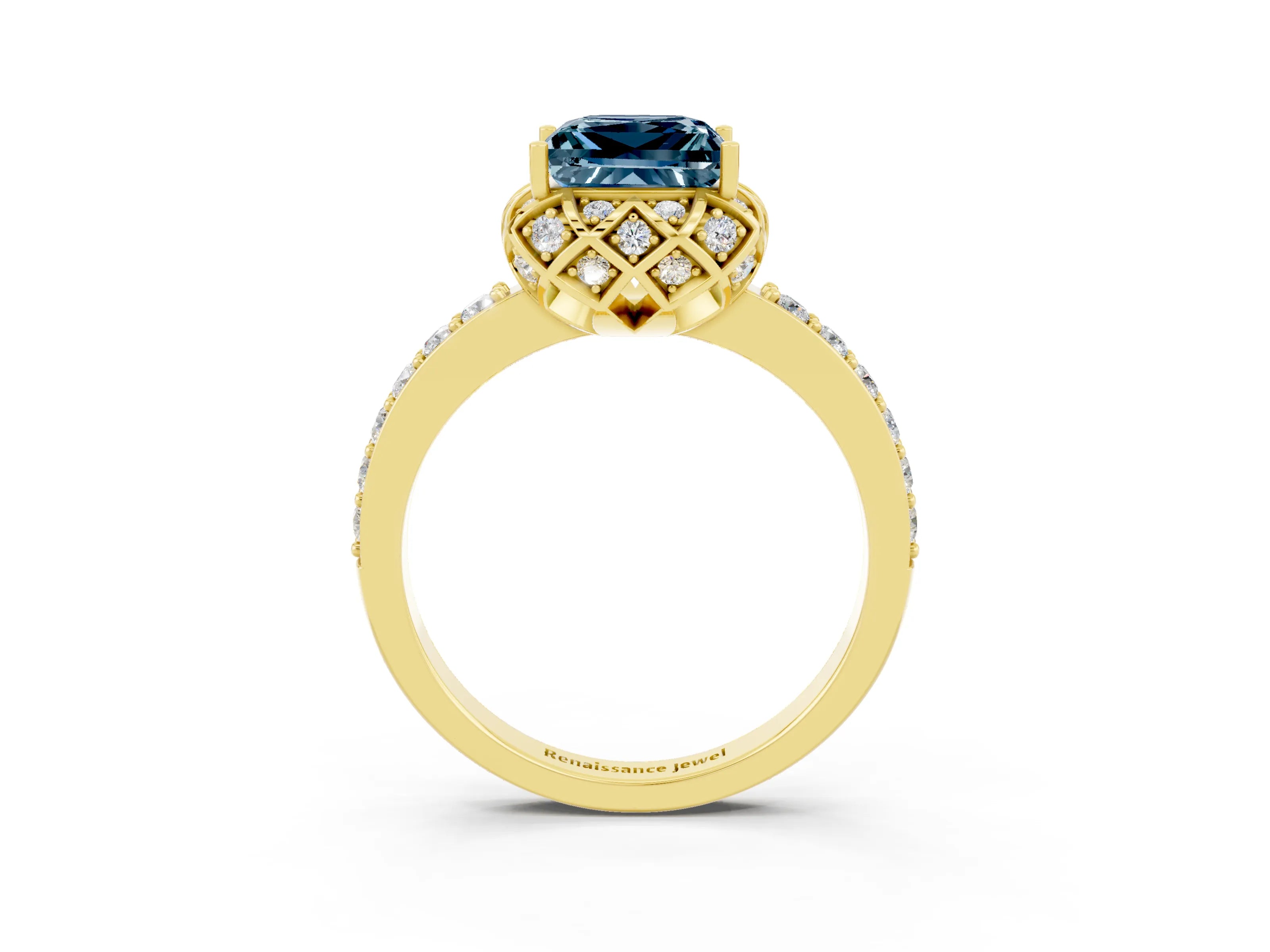 Yellow gold Princess Cut Diamond Solitaire Ring with Shared Prong Pavé Band_3