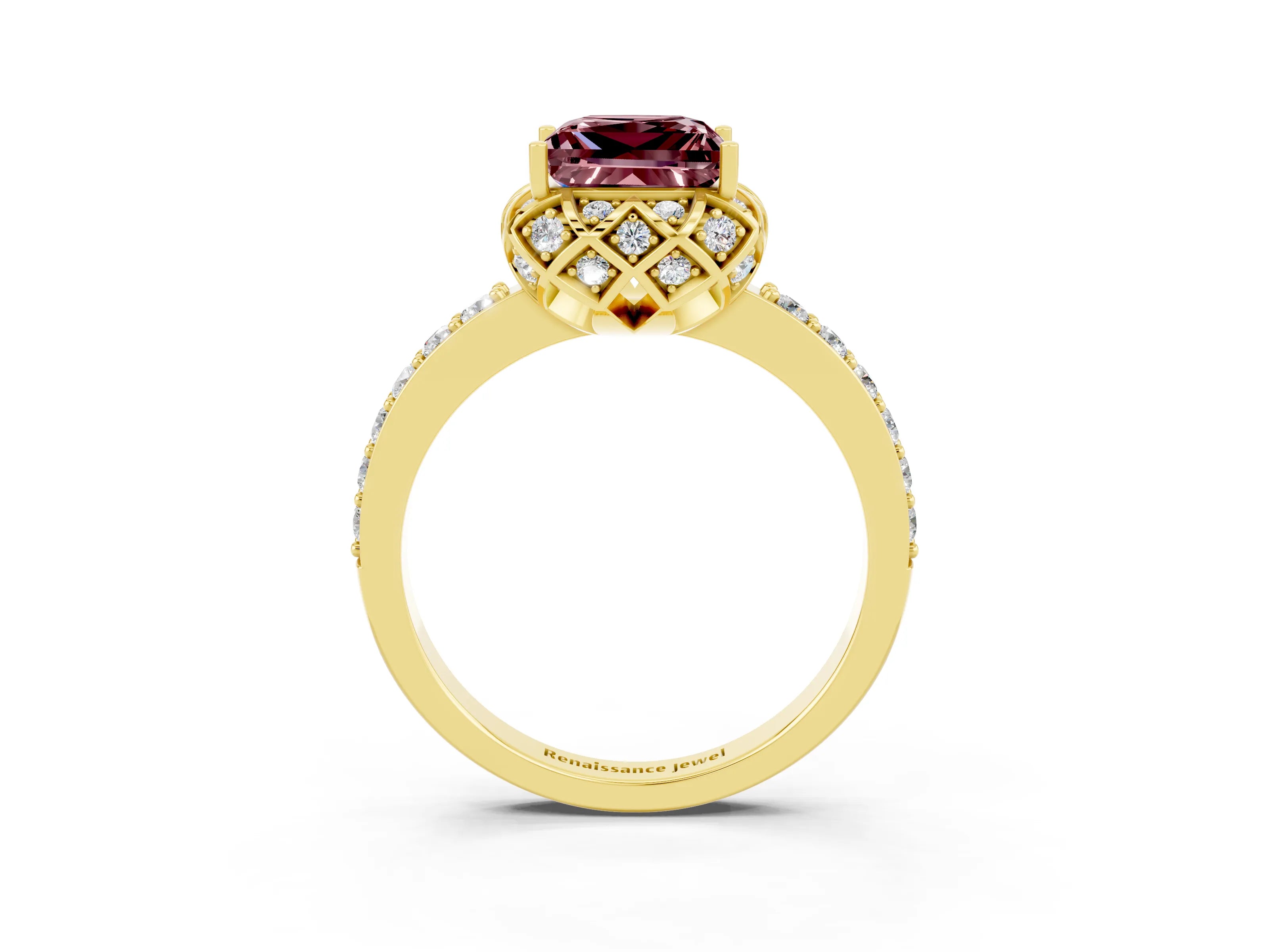 Yellow gold Princess Cut Diamond Solitaire Ring with Shared Prong Pavé Band_3