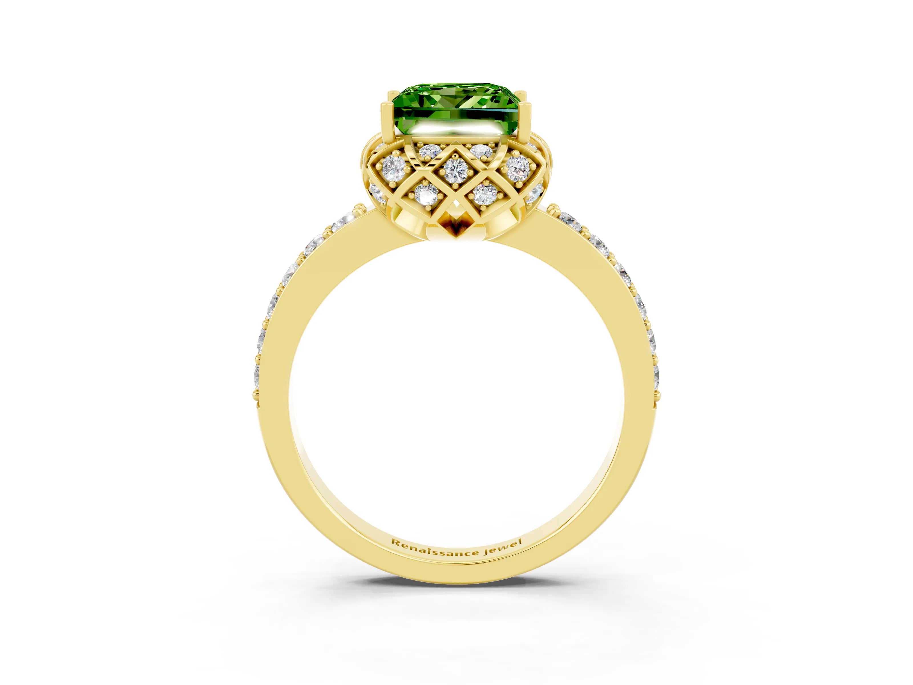 Yellow gold Princess Cut Diamond Solitaire Ring with Shared Prong Pavé Band_3