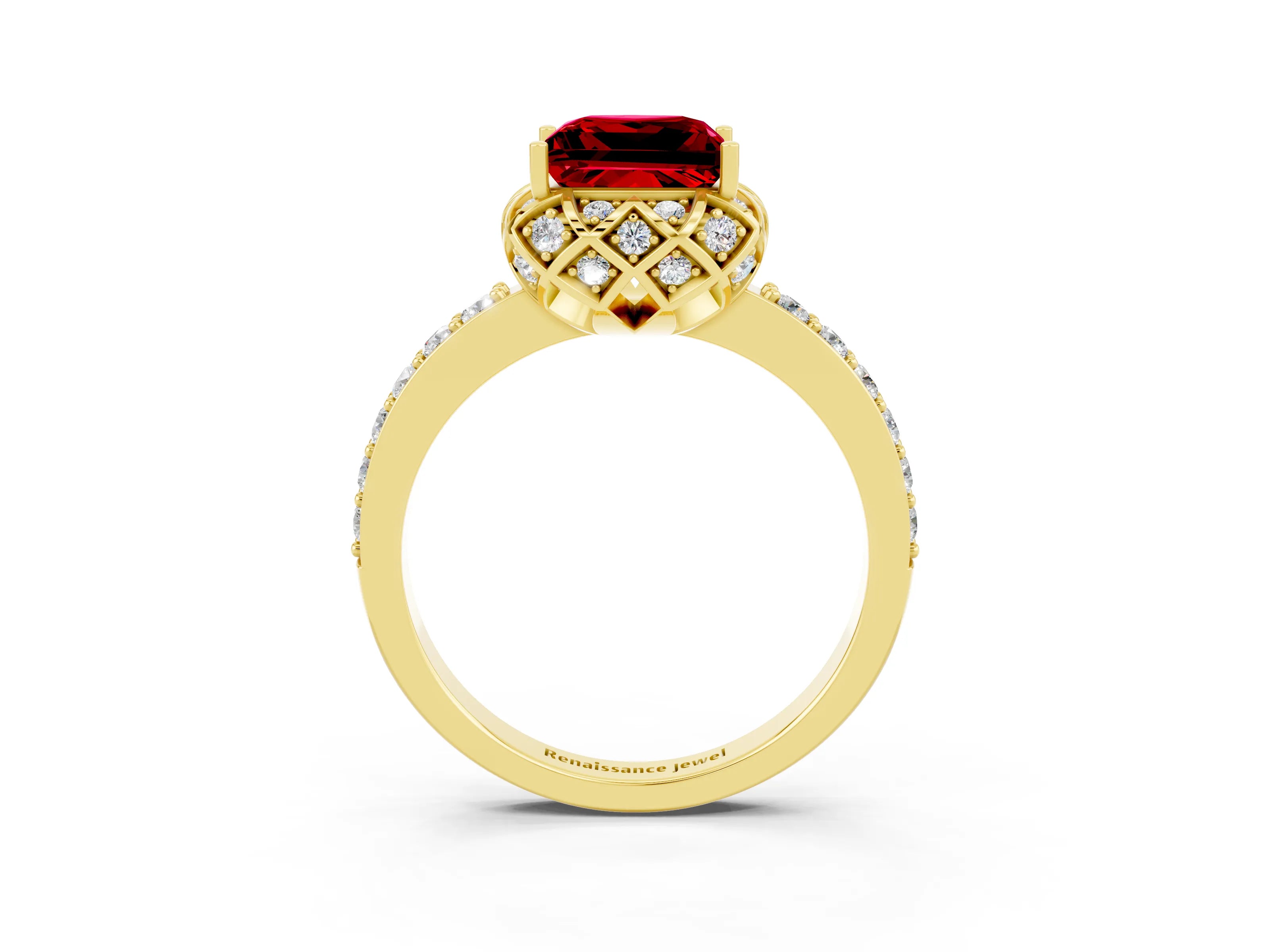 Yellow gold Princess Cut Diamond Solitaire Ring with Shared Prong Pavé Band_3