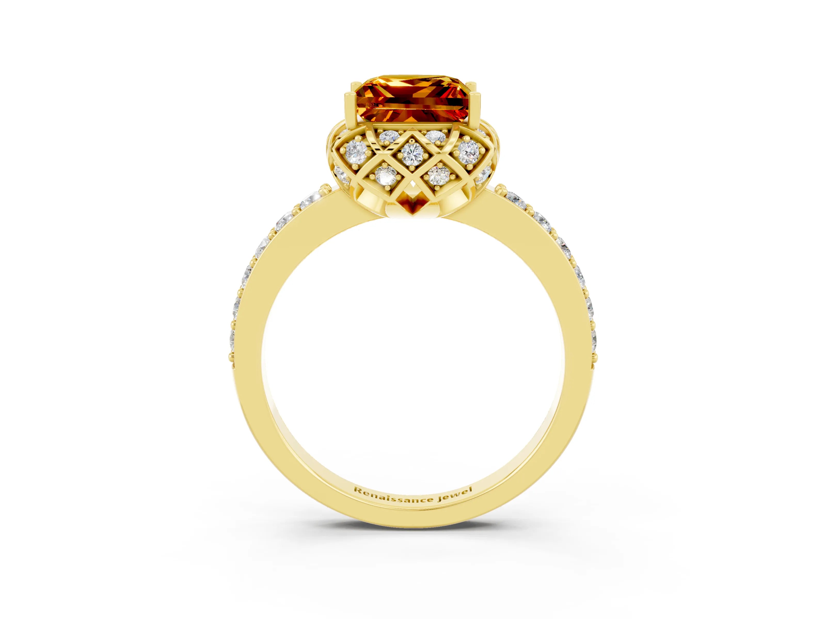 Yellow gold Princess Cut Diamond Solitaire Ring with Shared Prong Pavé Band_3
