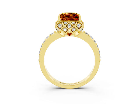 Yellow gold Princess Cut Diamond Solitaire Ring with Shared Prong Pavé Band_3