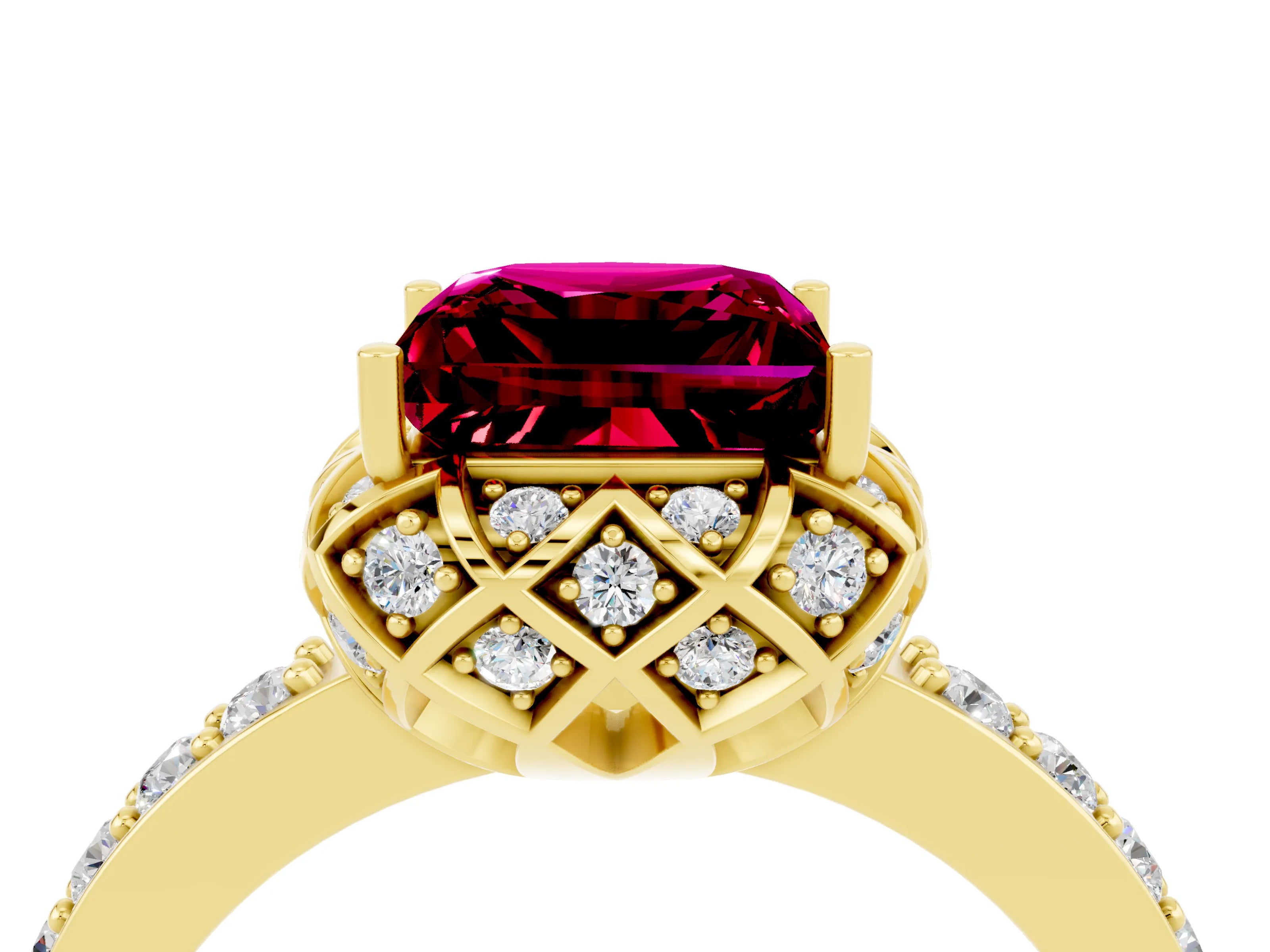 Yellow gold Princess Cut Diamond Solitaire Ring with Shared Prong Pavé Band_4