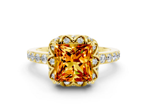 Yellow gold Princess Cut Diamond Solitaire Ring with Shared Prong Pavé Band