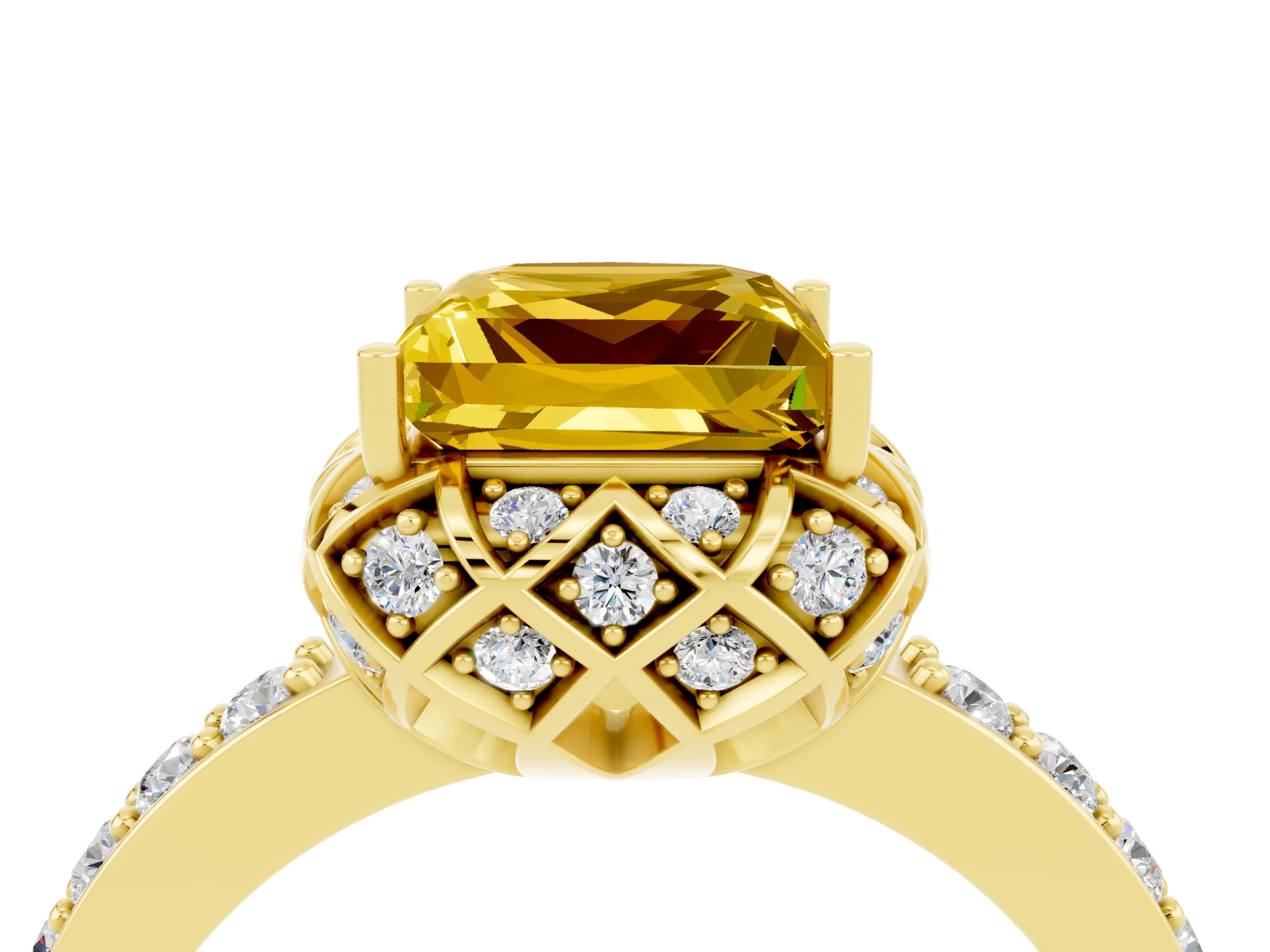 Yellow gold Princess Cut Diamond Solitaire Ring with Shared Prong Pavé Band_4