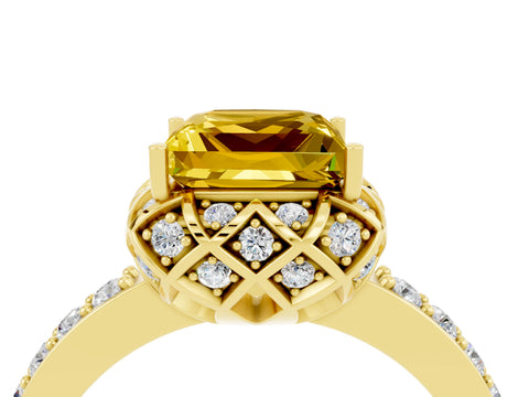 Yellow gold Princess Cut Diamond Solitaire Ring with Shared Prong Pavé Band_4
