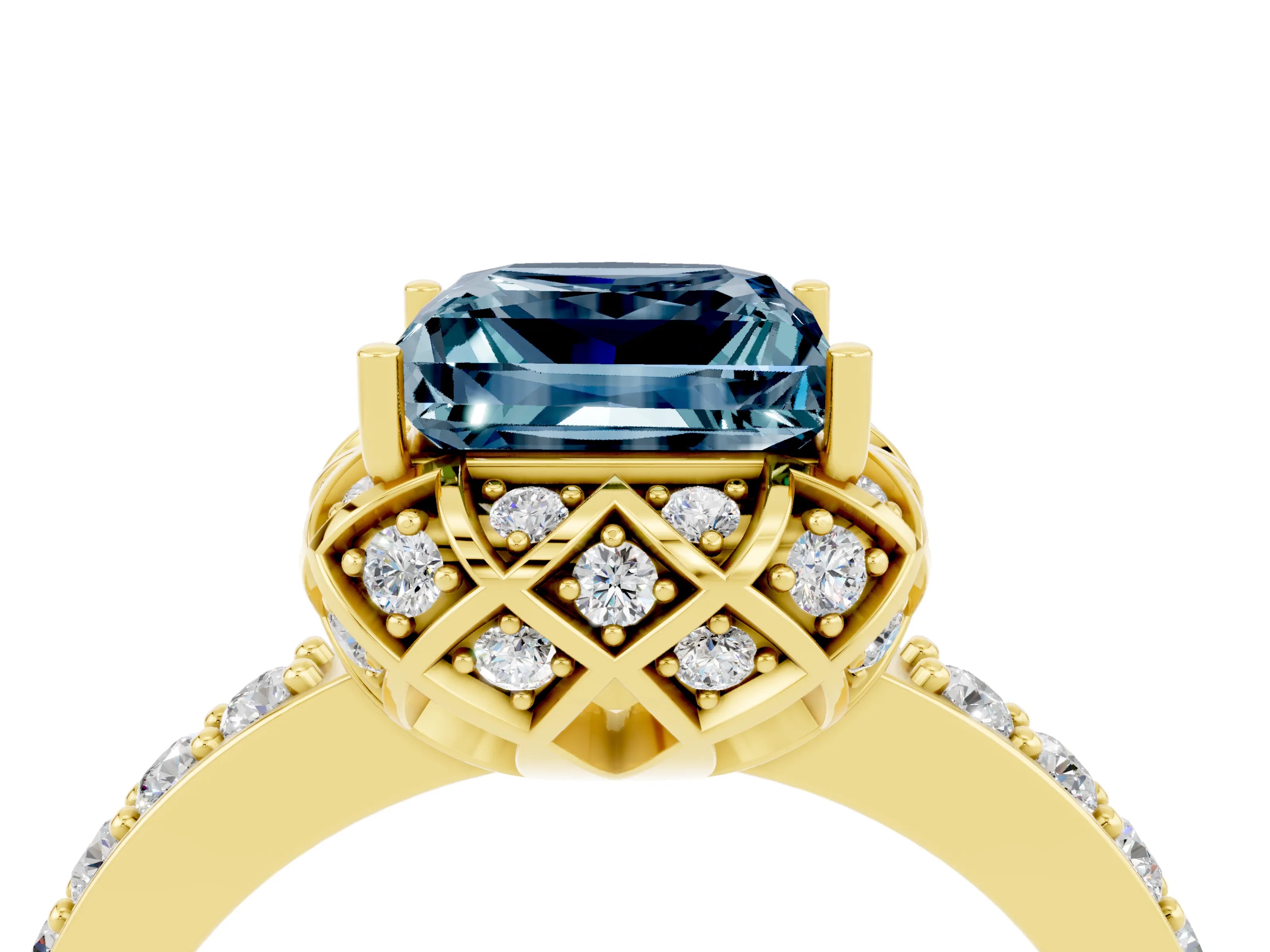 Yellow gold Princess Cut Diamond Solitaire Ring with Shared Prong Pavé Band_4