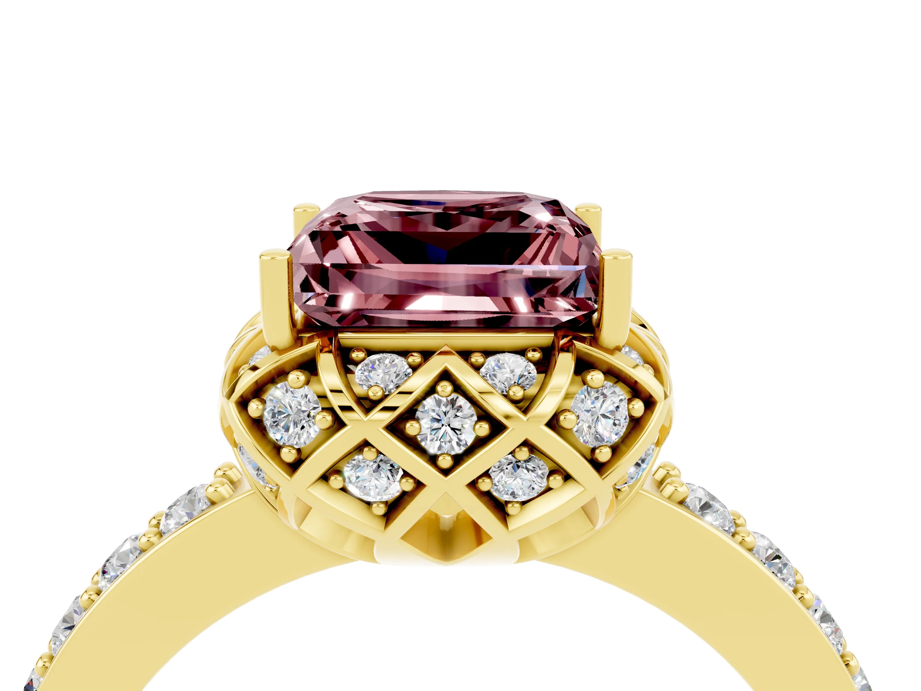 Yellow gold Princess Cut Diamond Solitaire Ring with Shared Prong Pavé Band_4