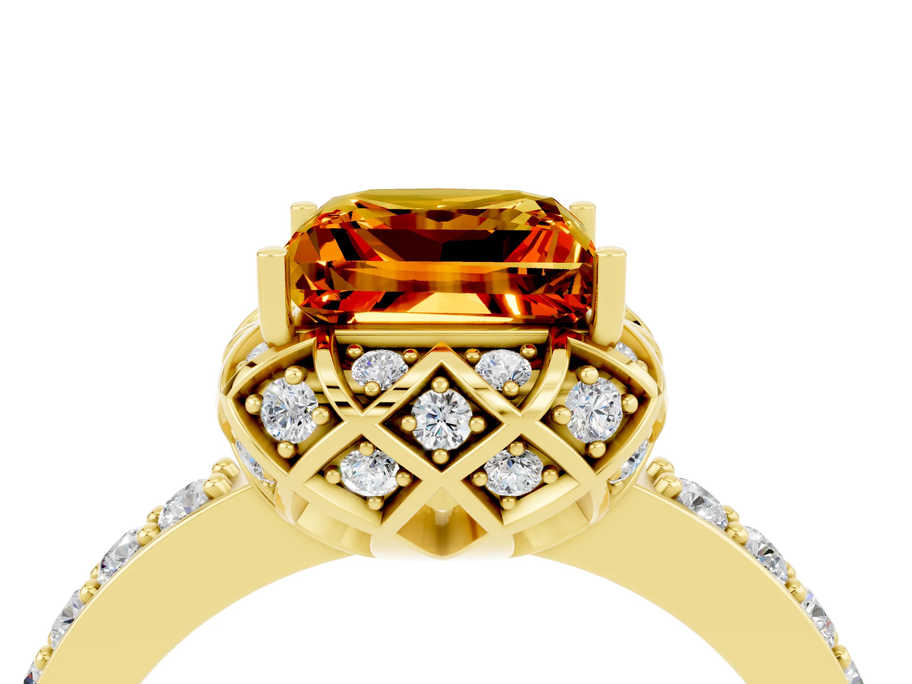 Yellow gold Princess Cut Diamond Solitaire Ring with Shared Prong Pavé Band_4