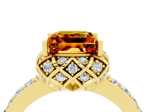 Yellow gold Princess Cut Diamond Solitaire Ring with Shared Prong Pavé Band_4