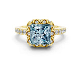 Yellow gold Princess Cut Diamond Solitaire Ring with Shared Prong Pavé Band